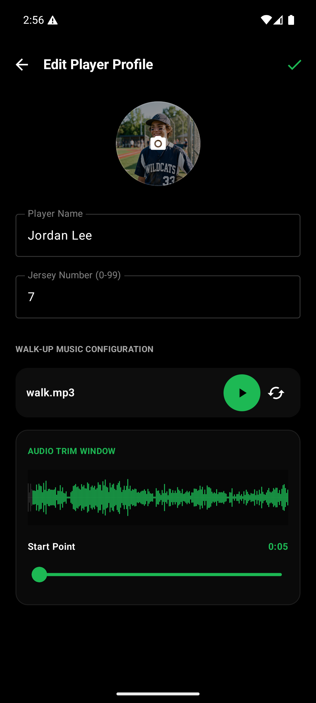 Player editor screen