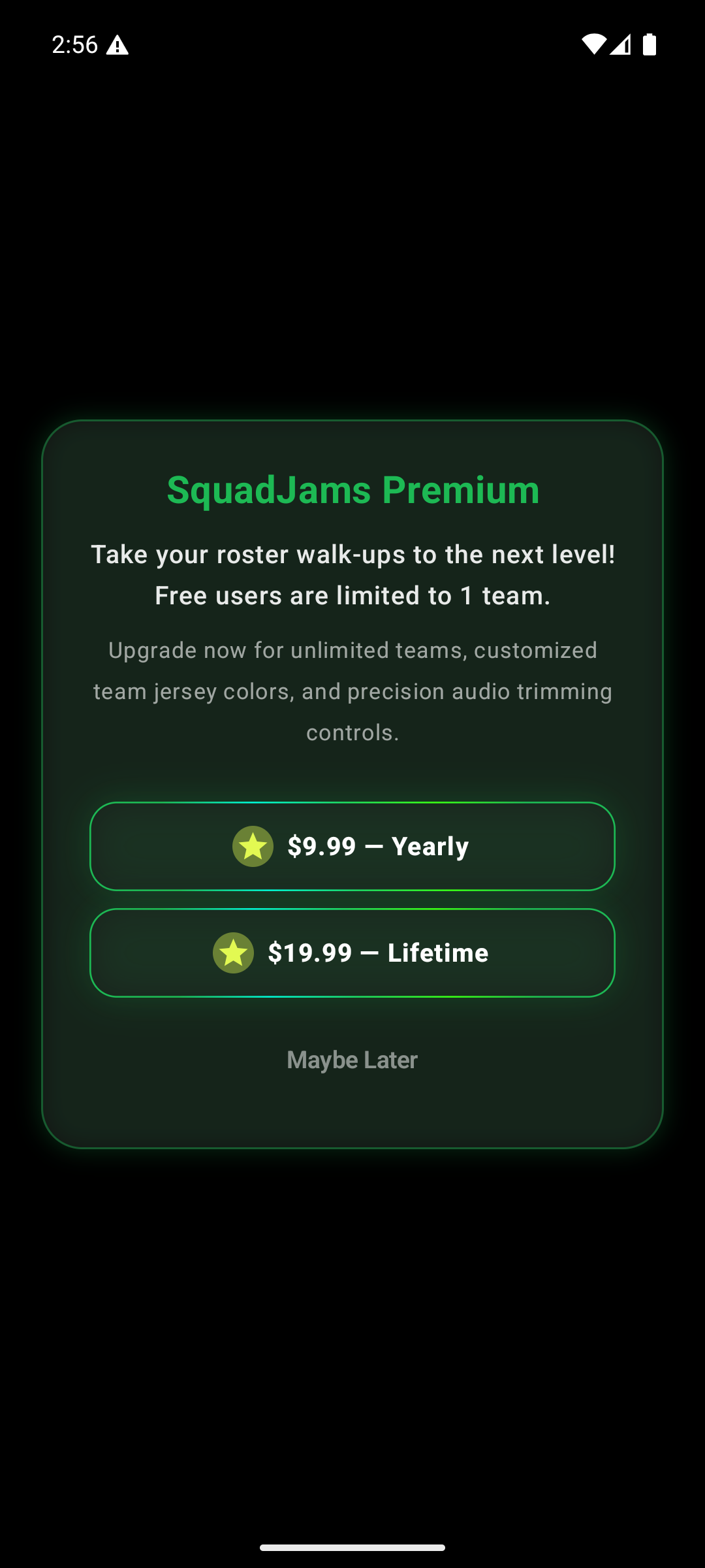 Premium upgrade screen